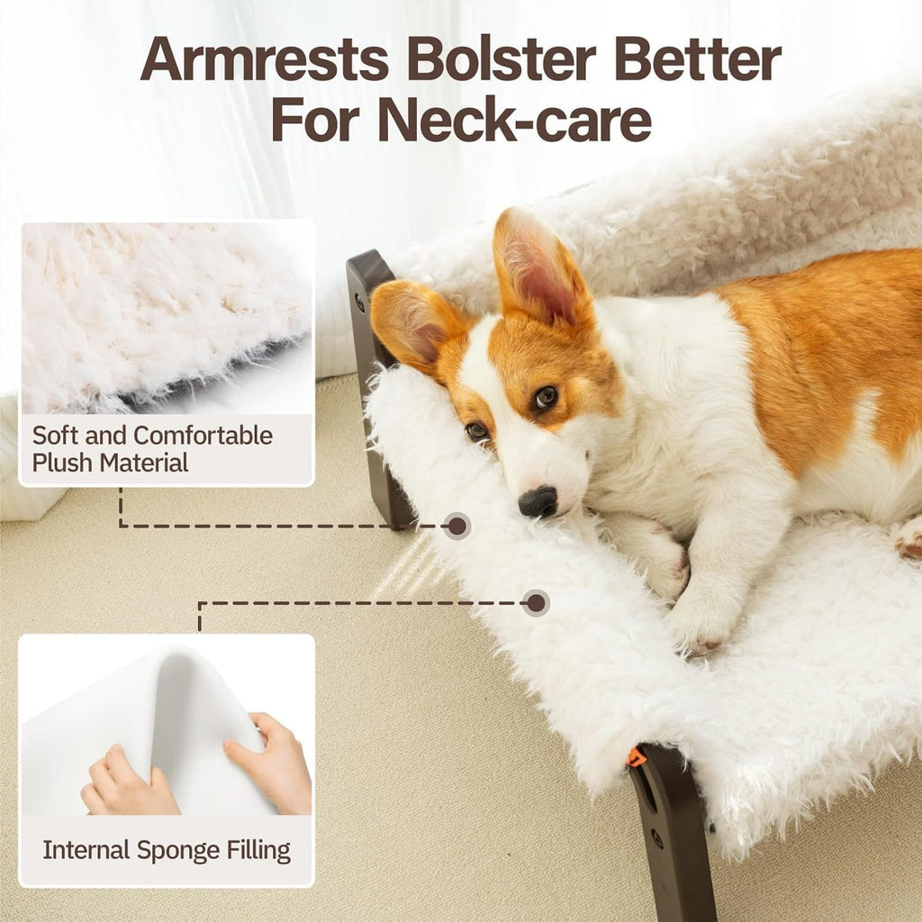 MEWOOFUN Raised Cat Bed For Indoor Cats - Elevated Plush Pet Sofa With Non-Slip Bottom, Supports 44 Lbs, Washable Small Dog Bed For Kittens & Puppies Beige Brown