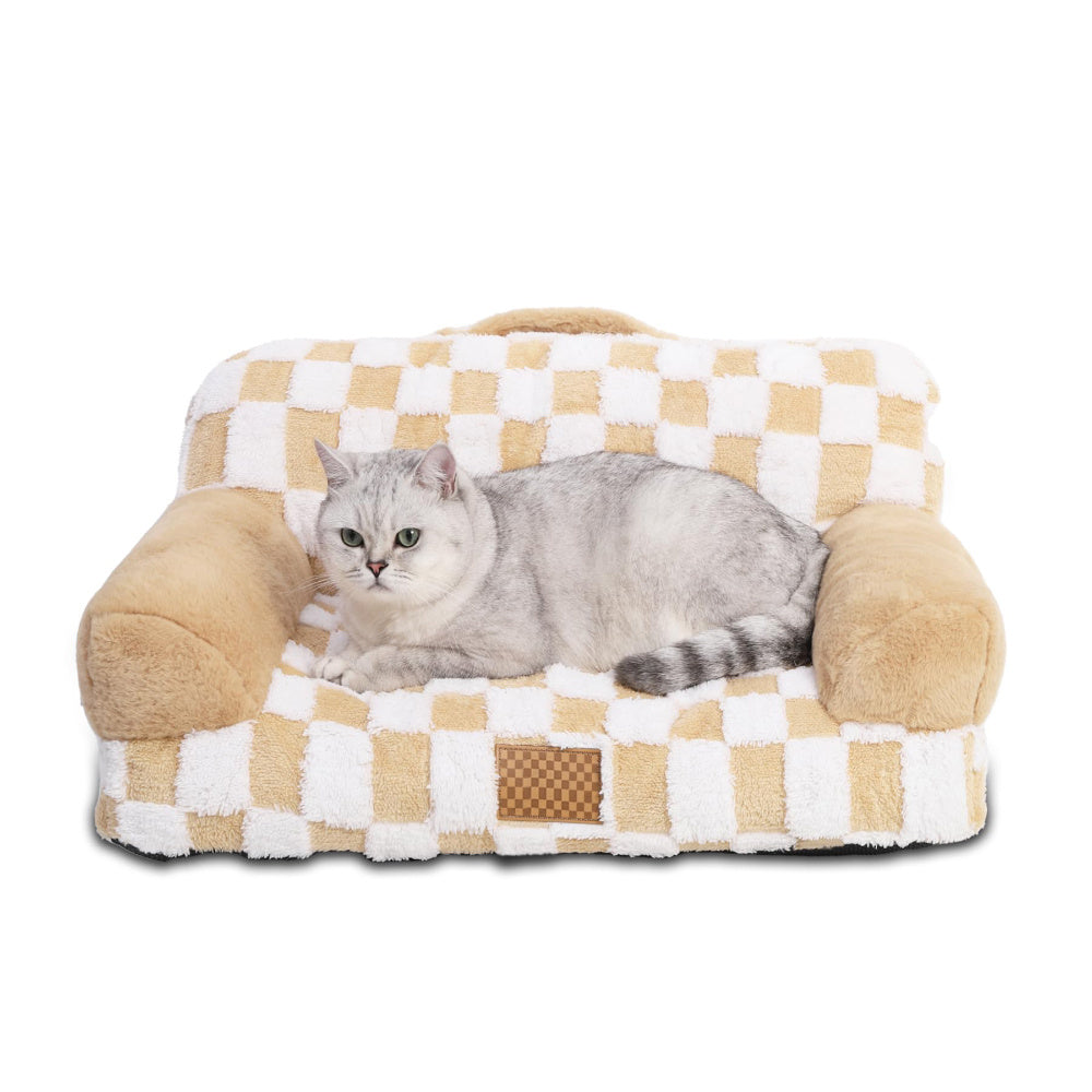 Jacquard Luxury Solid Color Pattern Leather Fur Machine Washable Detachable Cover Pet Bed